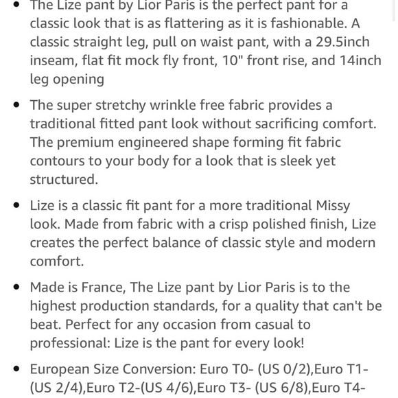 LIOR PARIS LIZE a Classic Fit Straight Pant black size 6-8 - Picture 4 of 7